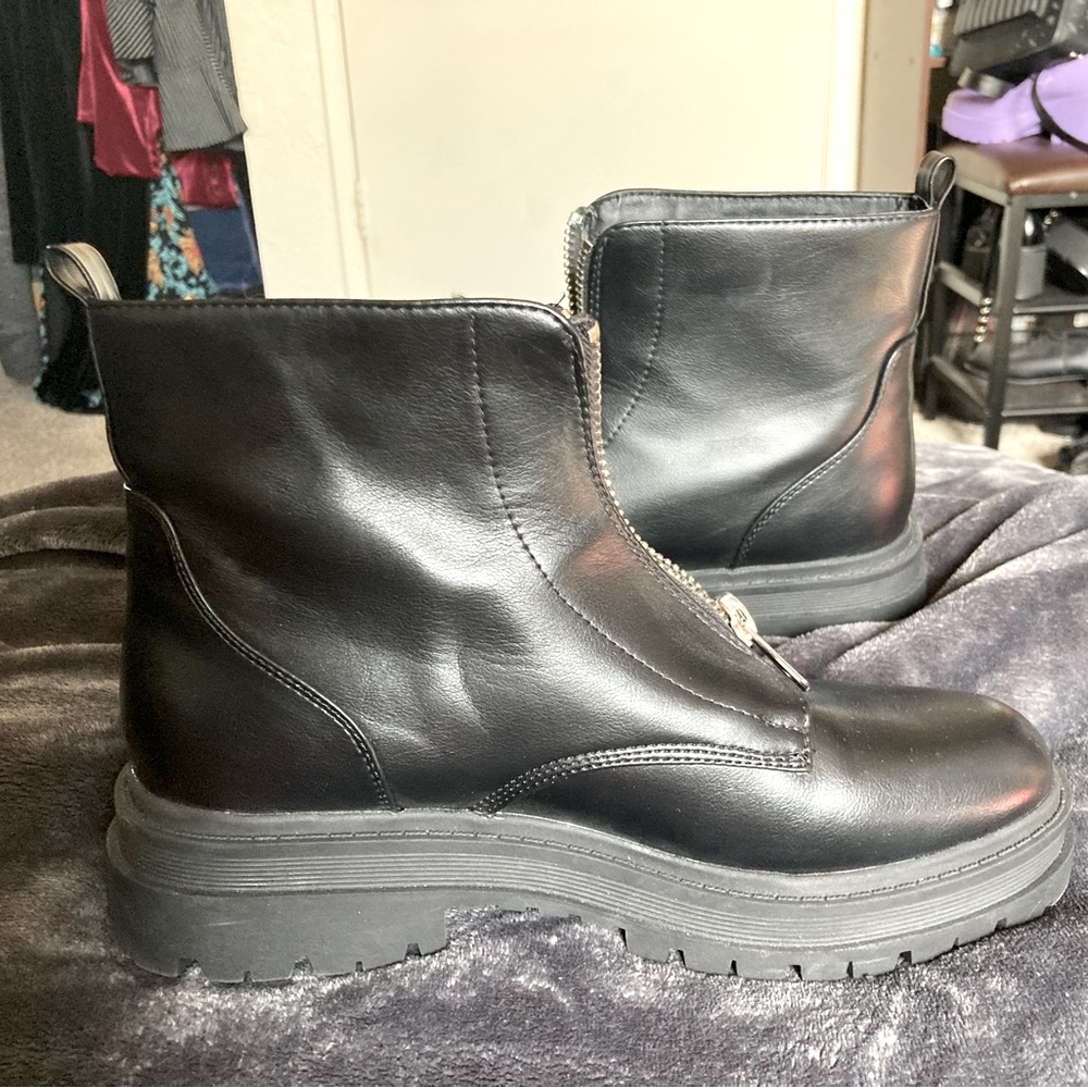 Black Zip up front Combat Boots